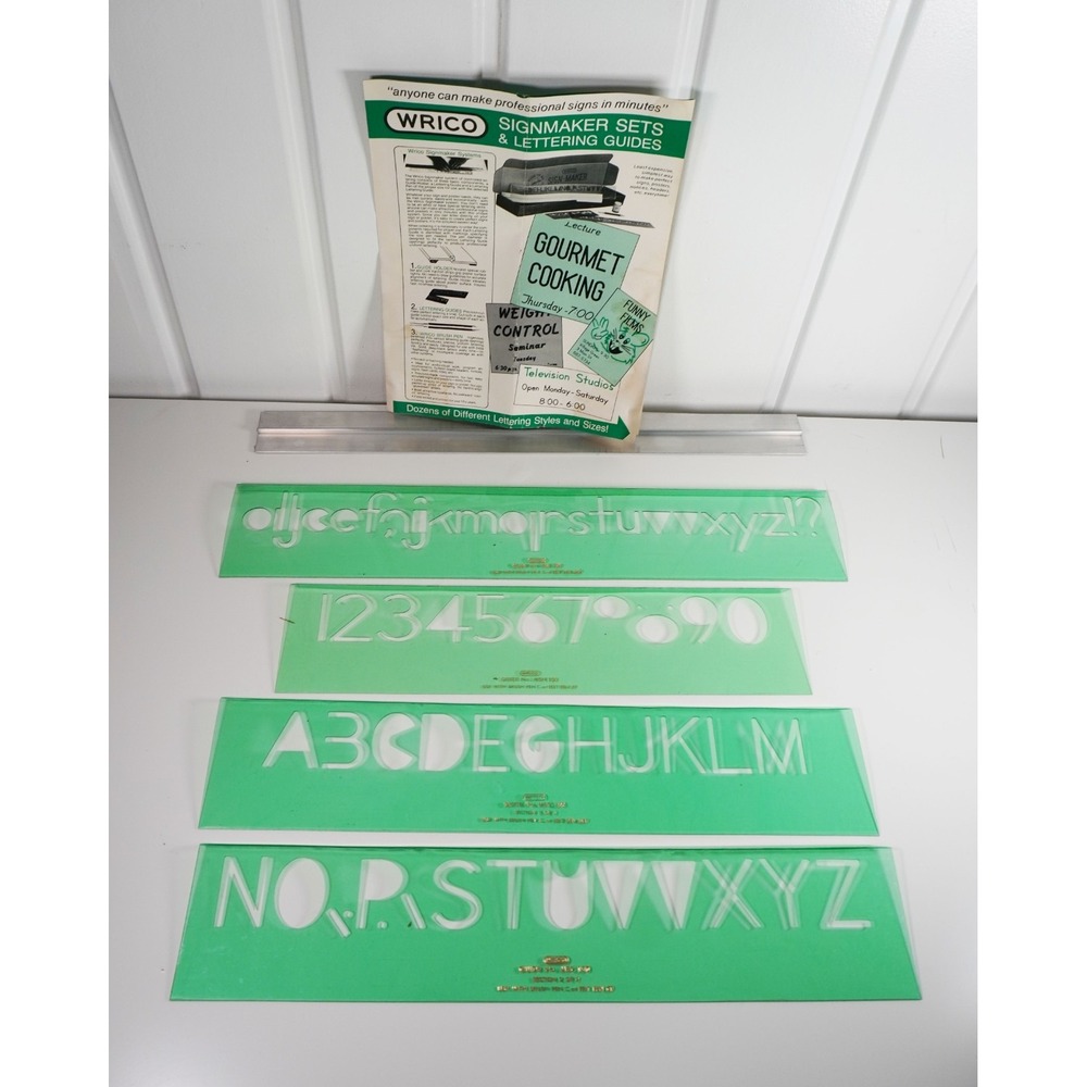 Vintage Wrico Lettering Guide Stencils No. MSC 150, Guide Holder, Pen, Pamphlet